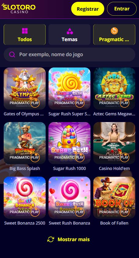 Lobby de slots do Slotoro na versão móvel, durante o nosso teste